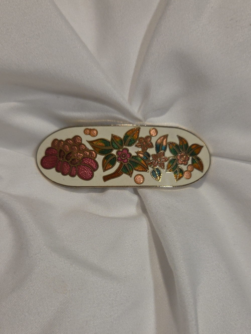 Floral Cloisonné Belt Buckle - White, Pink, Green
